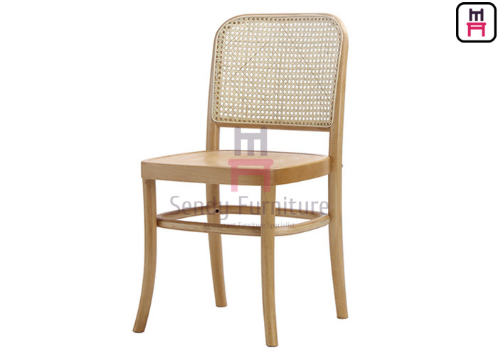 China Wood Cane Rattan Dining Chairs With Black Lacquered Birch Wood Frame factory