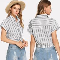 China 2019 Fashion women stripe design blouse with shirt collar factory