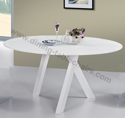 Quality Super White Painted Tempered Glass Dining Table Dia 1.5 Meter Streamlined Legs for sale