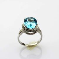 China Fashion Jewelry 925 Silver Ring  9mmx11mm Blue Topaz CZ Diamonds Ring (R236) factory