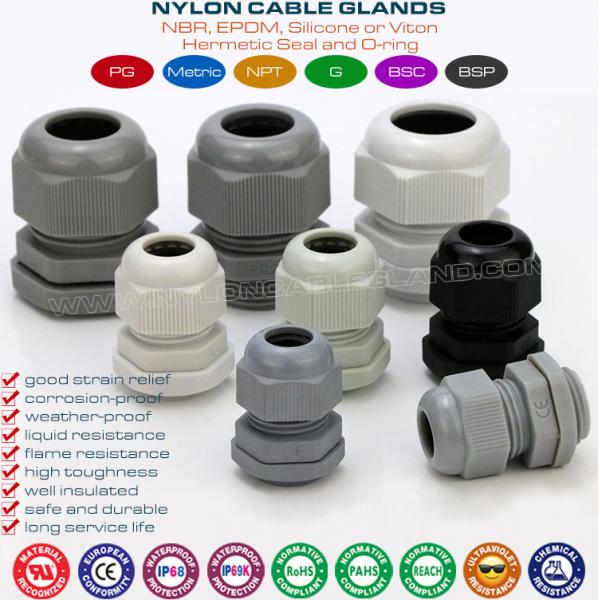 Quality Straight Cable Glands, Metric & PG Thread, IP68, Polyamide 6 (Nylon 6), Grey for sale