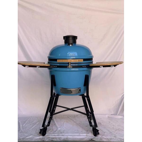Quality Charcoal 22 Inchs Ceramic Kamado Grills Blue Smooth Surface BBQ Bamboo Handlle for sale