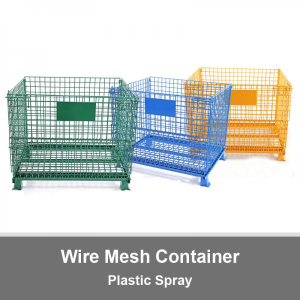 Quality Plastic Spray Wire Mesh Container Foldable Storage Cage Wire Container for sale