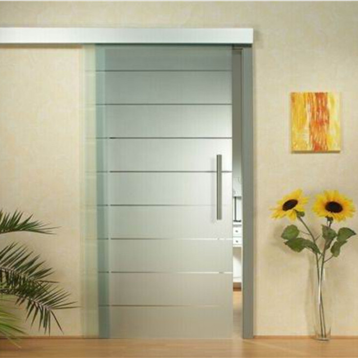 China Hotel Sliding Barn Door Tempered Glass Stripe Frost Clear Insulated factory