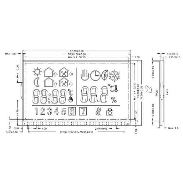 Quality ODM Hygrometer TN LCD Display Positive Transmissive Custom Segment LCD for sale