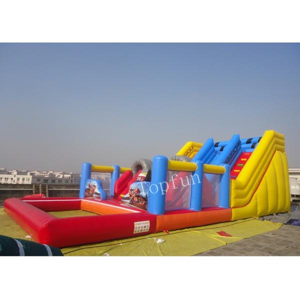 Quality Red Multifunctional Inflatable Water Slide With Obstacles N Pool for sale