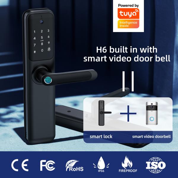 Quality Waterproof Fingerprint Smart Camera Door Lock With Video Dobell for sale