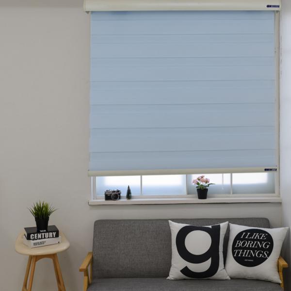 Quality Dual Layer Sheer Motorized Zebra Blinds Horizontal Pattern For Oriel Window for sale