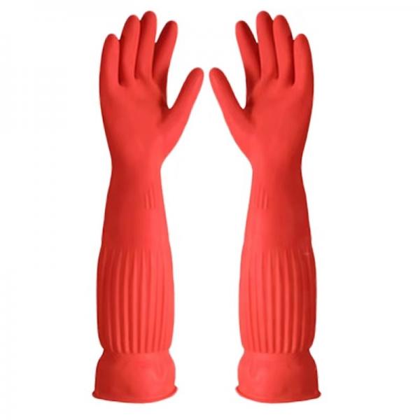 Quality Household Flock Lined Latex Gloves 450mm Extra Long Dishwashing Gloves for sale