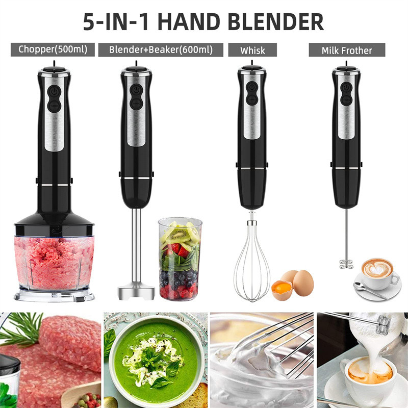China Kitchen electric appliances 5-in-1 blender hand held with whisk,milk frother,500ml chopper,600ml beaker factory
