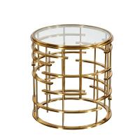 China Golden Metal Corner Table Sofa Side Table Round Glass Table Top Bedside Table factory