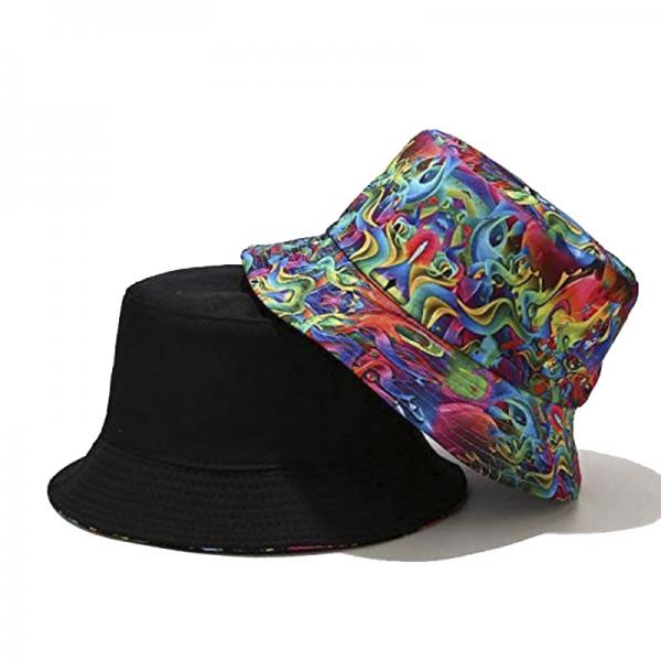 China Fashion Designer Reversible Custom Logo Allover Printed And Embroidered Cotton Fisherman Bucket Hat for sale