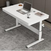 China Commercial Furniture Electric Height Adjustable Glass Computer Desk with Storage factory