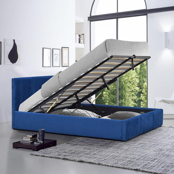 Quality Blue Velvet Upholstered Gas Lift Storage Bed King Size Plywood Material for sale