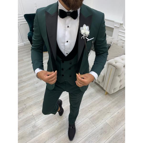 Quality Infinite Green Slim Fit Velvet Mens Peak Lapel Tuxedo for sale