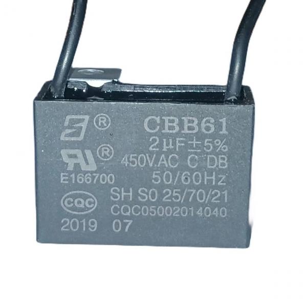Quality CBB61 450V 2.0mfd Custom Capacitor With Bent Iron Ear With Location Hole for sale