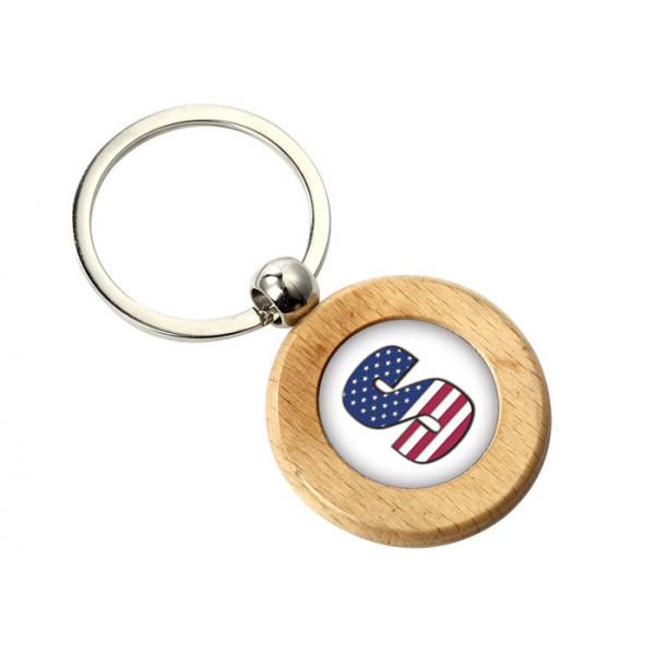Quality Epoxy Doming Round Cute Metal Keychain 9mm Thickness Plain Wooden Keychain for sale