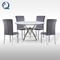 China 0.54m3/pc Tempered Glass Dining Table Stainless Steel DIA130 CM Round In Chrome for sale