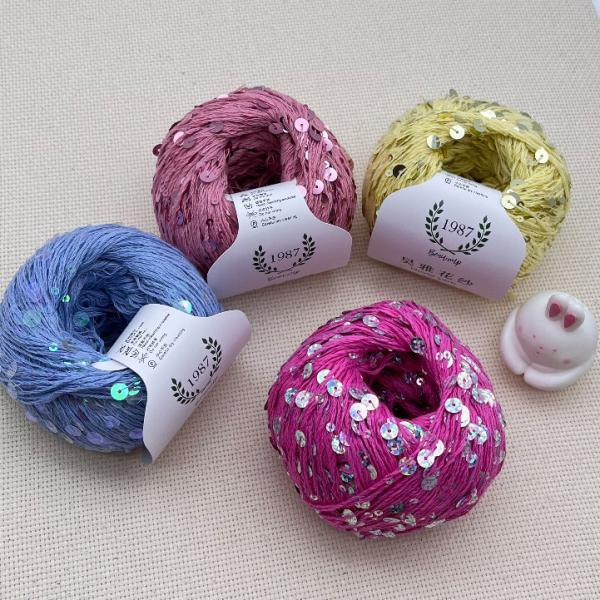 Quality 1/2.3NM 55% Cotton 45% Polyester Sequin Yarn Crochet Paillette Yarn For Bag for sale