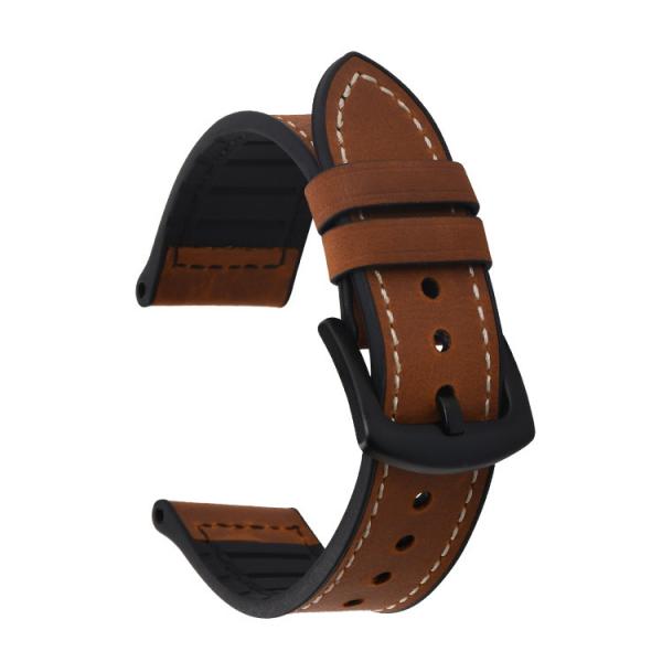 Quality Double Color Italian Leather Watch Band 22mm / 24mm Width for sale