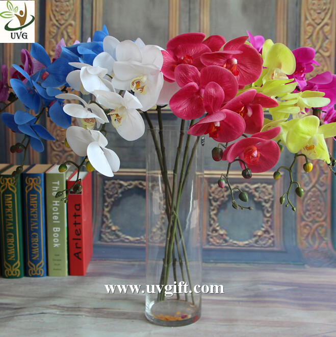 China UVG Factory direct PU orchids artificial flower arrangements with vase for wedding bouquet factory