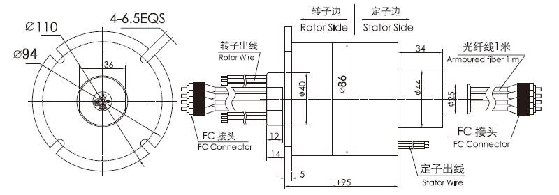 fo608 series FO608 Series 6 Channels Fiber Optic Slip Ring slip ring Drawing 