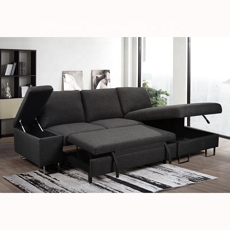 China Nordic Modern style furniture sofa bed Design fabric corner sofa Lounge sectional luxury L shaped bed cum sofa factory