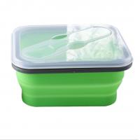 China Reusable Silicone Leakproof Bento Lunch Box Collapsible Lunch Containers With Fork for sale