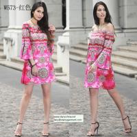 China straples printed women dress with balloon sleeve national dresses factory