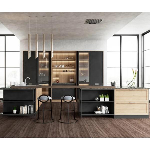 Quality Modern Wooden Open Hotel Kitchen Cabinets Sets Quartz Counter for sale