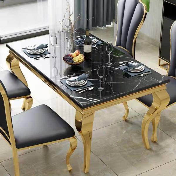 Quality Tempered Glass / Rectangle Marble Apartment Dining Tables For 6 Medium Size for sale