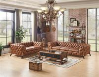 China Home Furniture Tan Brown Soft Genuine Leather Sofa Set With Multi Deep Buttons factory