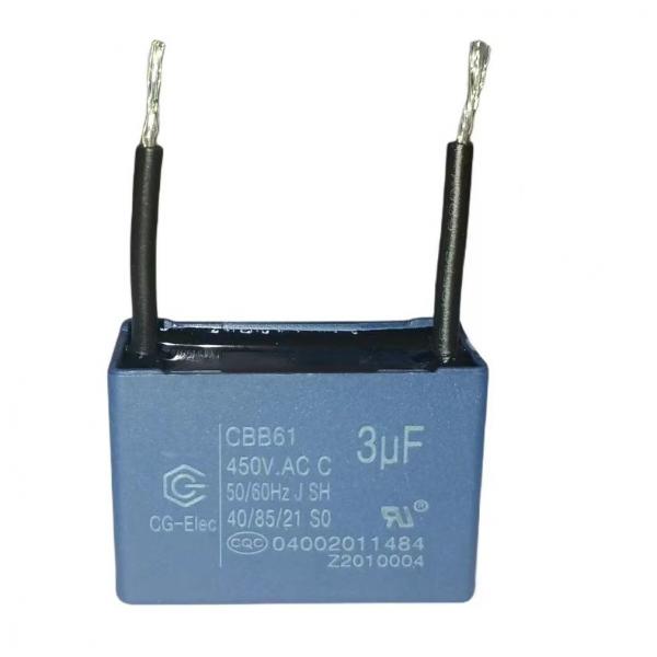 Quality 2 Wire Blue Air Conditioner Fan Capacitor CBB61 450V 3.0mfd With 30 Line Length for sale