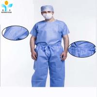 China Nonwoven ISO SMS V Collar Navy Blue Disposable Protective Suits , Medical Scrubs factory