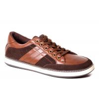 Quality Brown Classic Mens Lace Up Sneakers , ODM Men Genuine Leather Casual Shoes for sale