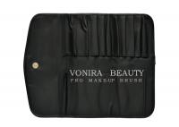 China Portable Makeup Brush Roll Up Handbag Cosmetic Case Travel Magnetic Clasps Closure Black 10 Pockets Beauty Tools factory