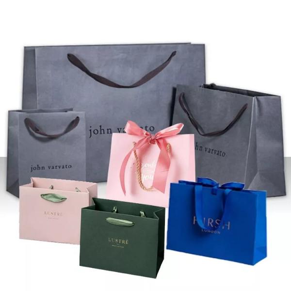 Quality Custom Printed Paper Tote Gift Bags Ribbon Handle For Boutique for sale
