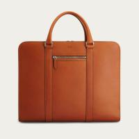 China Italian Cognac With Grey Lining Large Leather Briefcases Bags Man Bag Mens Office Bags For Men factory