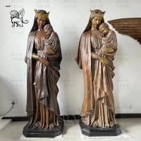 China Bronze Religious Virgin Mary Statue Holding Child Life Size Queen Metal Holy Family Statues Catholic Religion Church factory