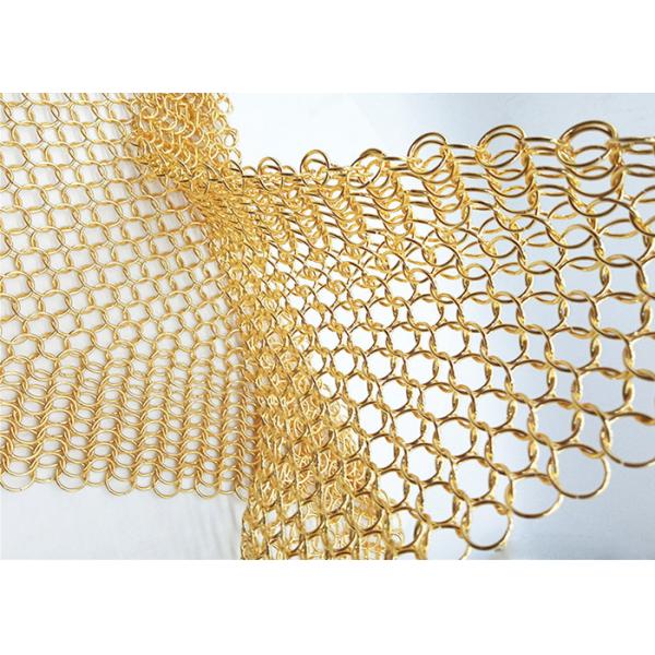 Quality 1.5MM Dia 15mm OD Gold Colored Steel Ring Mesh Dexhibition Halls Divider for sale