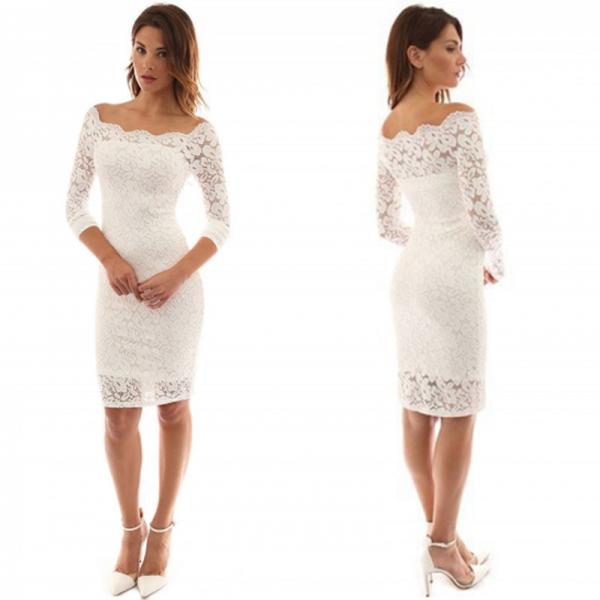 Quality Elegant off Shoulder Lace Bodycon Midi Dress for Woman Elegant off Shoulder Lace for sale