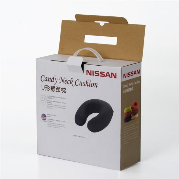 Quality Corrugated Cardboard Boxes With Plastic Handle For U Shaped Neck Pillow Packing for sale