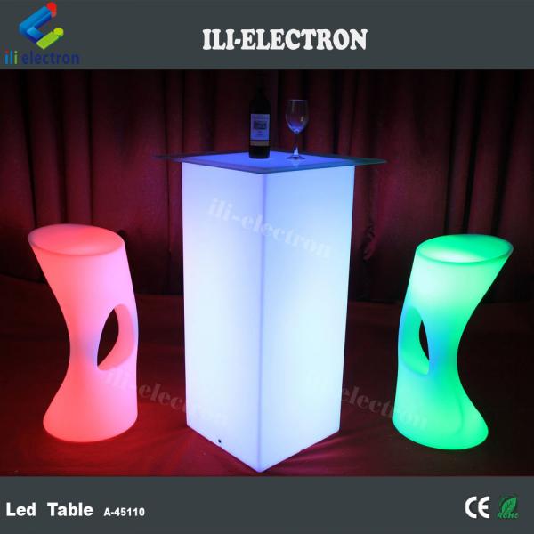 Quality Outdoor LED Light Cocktail Table High Cuboid PE Plastic Material With Remote for sale