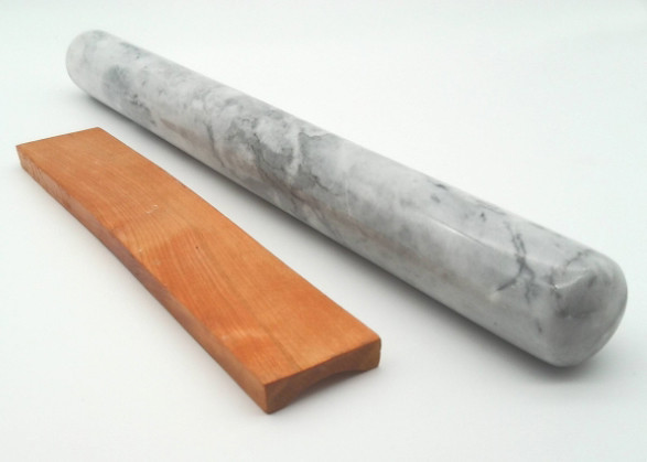 Quality Grey Solid Marble Rolling Pin 39 x 4cm Moisture Resistant With Wood Base for sale