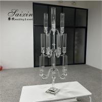 China 15 Arms Candle holders glass hurricanes candelabra for wedding centerpieces factory