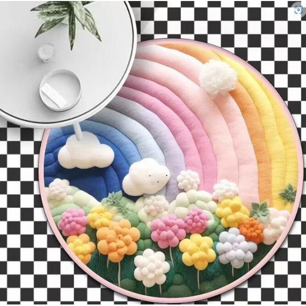 Quality Circular Rainbow Children'S Room Carpet 3D Effect Cartoon Cloud Decorated Carpet for sale