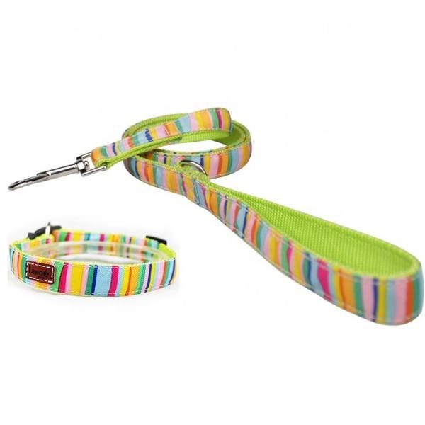 Quality Cute Dog Collars And Leashes 600D Rainbow Oxford Material With Strong ABS Buckle for sale