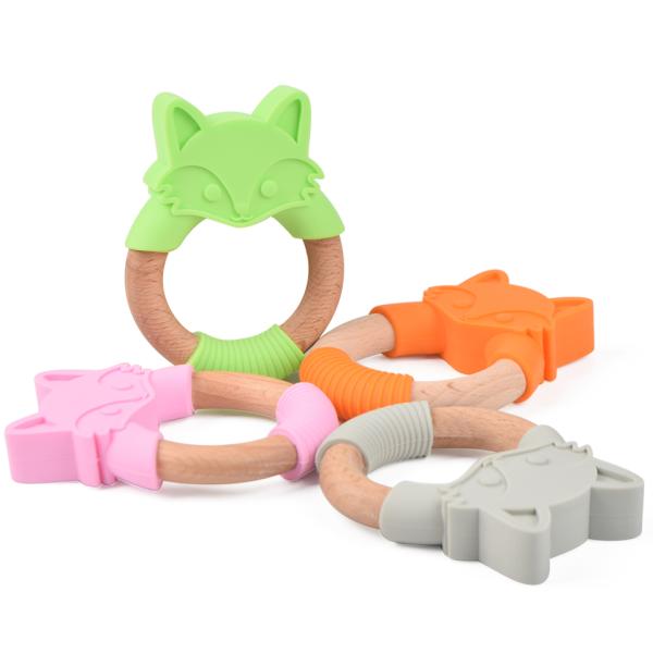 Quality Green Natural Rubber Teether Durable Silicone Teething Rings for sale