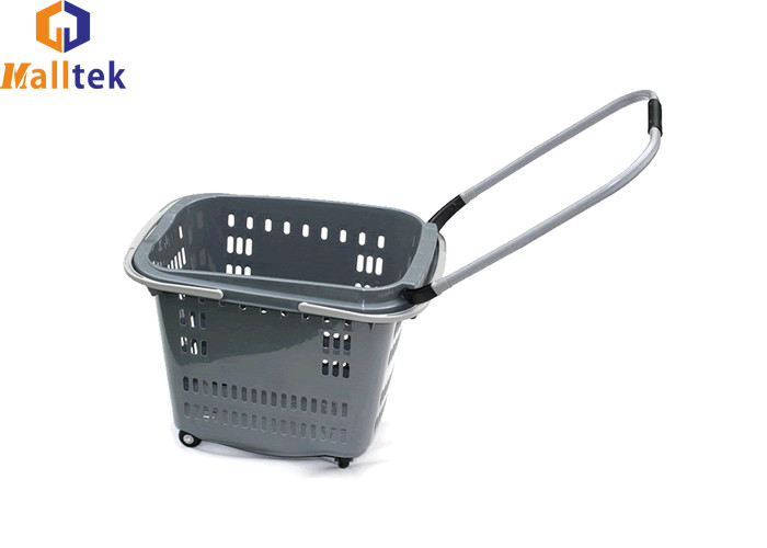 Quality Supermarket Foldable Rolling Shopping Baskets With Aluminium Handle for sale