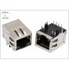 China Right Angle 8P8C RJ45 Female Connector 10 / 100 Base - T Magnetic With G / Y LED Pipes factory